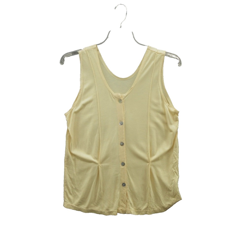 FLAX Designs Women Tank Top Medium Yellow 100%Rayon Sleeveless V-Neck Button New